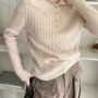 Wholesale Women's Casual High Neck Long Sleeve Button Front Knit Blouse 8150# preview