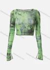 Wholesale Women's Casual Allover Print Round Neck Long Sleeve Crop Blouse Q21TP458# - Liuhuamall