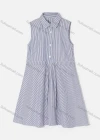 Wholesale Girl's Casual Collared Sleeveless Button Front Drawstring Striped Dress - Liuhuamall