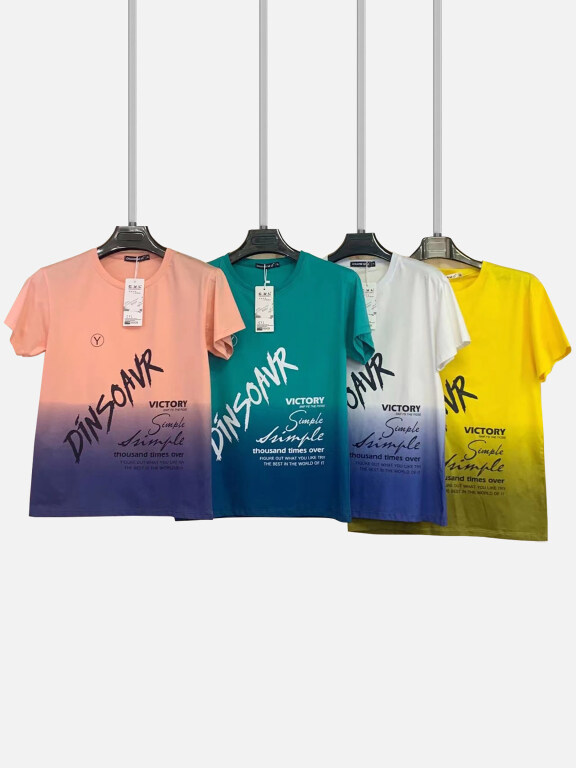 Men's Plus Size Round Neck Short Sleeve Gradient Letter Print T-Shirt 6119#, Clothing Wholesale Market -LIUHUA, 