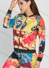 Wholesale Women's Fashion Multicolor Baroque Print Zip Jacket 2 Piece Set - Liuhuamall