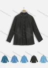 Wholesale Women's Fall Wash Stand Collar Button Front Denim Shirt - Liuhuamall
