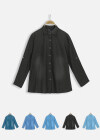 Wholesale Women's Fall Wash Stand Collar Button Front Denim Shirt - Liuhuamall