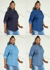 Wholesale Women's Plus Size Long Sleeve Button Down Flap Pockets Denim Casual Shirt - Liuhuamall