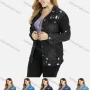 Wholesale Women's Plus Size Casual Collared Button Ripped Distressed Denim Jacket preview