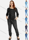 Wholesale Women's Plus Size Casual Round Neck Button Front Top & Straight Leg Pants Denim 2 Piece Set - Liuhuamall