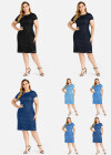 Wholesale Women's Plus Size Round Neck Zip Back Knee Length Denim Dress - Liuhuamall