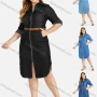 Wholesale Women's Plus Size Casual Zip Front Wash Denim Shirt Dress With Belt preview
