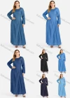 Wholesale Women's Plus Size Casual Round Neck Long Sleeve Denim Maxi Dress - Liuhuamall