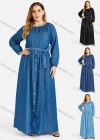 Wholesale Women's Plus Size Casual Round Neck Button Front Denim Maxi Dress - Liuhuamall