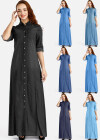Wholesale Women's Plus Size Casual Button Front Long Sleeve Denim Maxi Shirt Dress - Liuhuamall