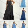 Wholesale Women's Plus Size Casual Square Neck Sleeveless Button Decor Denim Lace Up Floor Length Tank Dress preview