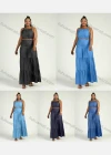 Wholesale Women's Plus Size Sleeveless Denim Layered Hem Spaghetti Strap Maxi Cami Dress With Belt - Liuhuamall
