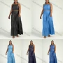 Wholesale Women's Plus Size Sleeveless Denim Layered Hem Spaghetti Strap Maxi Cami Dress With Belt preview