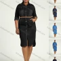 Wholesale Women's Plus Size Casual Collared Long Sleeve Button Denim Shirt Dress With Belt preview