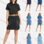 Wholesale Women's Denim Short Sleeve Collared Button Front Casual Short Dress With Belt preview