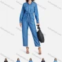 Wholesale Women's Plus Size Long Sleeve Plain Denim Jumpsuits With Belt preview