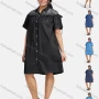 Wholesale Women's Casual Knotted Shoulder Hollow Embroidery Button Denim Dress preview