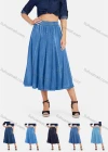 Wholesale Women's Casual Elastic Waist Wash Denim Midi Skirt - Liuhuamall