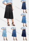 Wholesale Women's Ombre Comfy Elastic Closure Swiss Dot Print Midi Denim Skirt - Liuhuamall