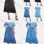 Wholesale Women's Casual Splicing High Waist Denim Midi Skirt With Drawstring preview