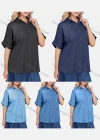 Wholesale Women's Casual Light Wash Drop Shoulder Button Down Loose Fit Blouse - Liuhuamall