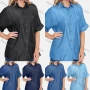 Wholesale Women's Casual Half Sleeve Button Down Denim Shirt With Patch Pocket preview