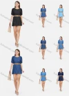 Wholesale Women's Casual High Waist Round Neck Puff Sleeve Demin Mini Dress With Belt - Liuhuamall