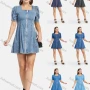 Wholesale Women's Casual High Waist Square Neck Puff Sleeve Zipper Demin Mini Dress preview