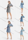Wholesale Women's Casual Long Sleeve Stand Collar Button Down Denim Shirt Dress With Belt - Liuhuamall