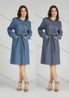 Wholesale Women's Casual Collared Lace Up Shirt Sleeve Denim Shirt Dress - Liuhuamall