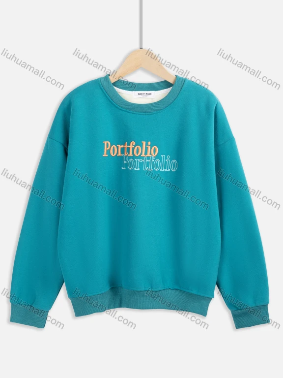 Wholesale Women's Casual Letter Crew Neck 100%Cotton Pullover Drop Shoulder Long Sleeve Sweatshirt 200-5#