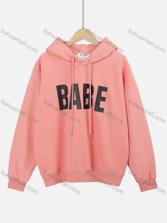 Wholesale Women's Casual Letter Hooded 100%Cotton Drawstring Pullover Drop Shoulder Long Sleeve Sweatshirt FH-101#