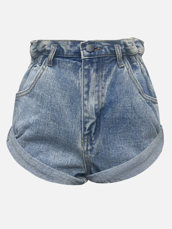 Women's Fashion Plain Pockets Wash Distressed Rolled Hem Denim Shorts 3292#, Clothing Wholesale Market -LIUHUA, Denim