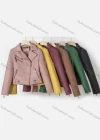 Wholesale Women's Casual Lapel Long Sleeve Zipper Plain Leather Crop Biker Jacket - Liuhuamall