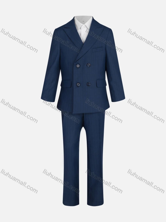 Wholesale Kid's Formal Plain Lapel Double Breasted Pockets Blazer & Vest & Pant 3 Pieces Suit Set 32013-65#