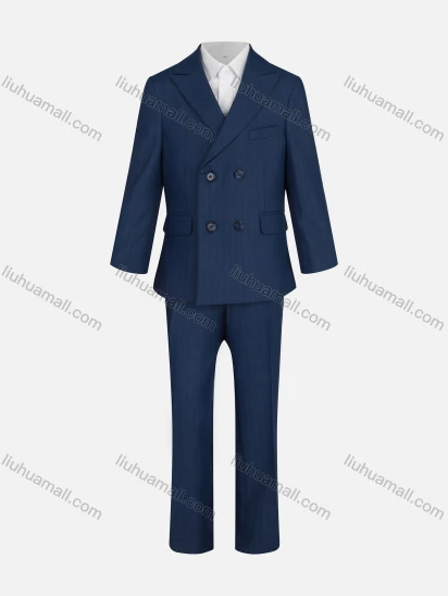 Wholesale Kid's Formal Plain Lapel Double Breasted Pockets Blazer & Vest & Pant 3 Pieces Suit Set 32013-65#