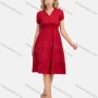 Wholesale Women's Casual Wrap V Neck Short Sleeve Elastic Waist Shirred Plain Smock Dress preview