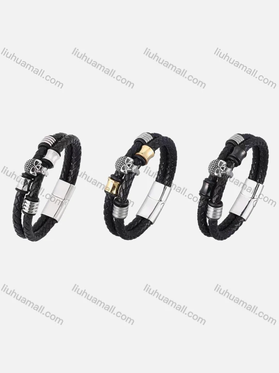 Wholesale Genuine Leather Stainless Steel Magnetic Buckle Bracelet SP0375#