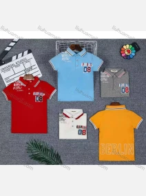 Wholesale Boys Embroidery Letter Graphic Striped Trim Casual Polo Shirt 2032#, LIUHUA CLOTHING WHOLESALE