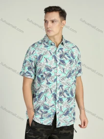 Wholesale Men's Vacation Allover Tropical Print Short Sleeve Button Down Casual Shirt, LIUHUA CLOTHING WHOLESALE