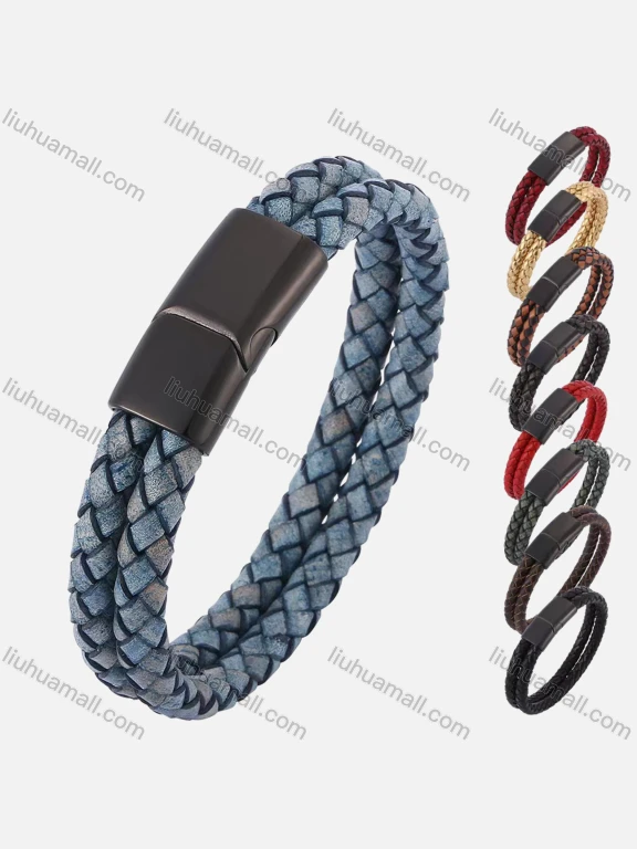 Wholesale Genuine Leather Stainless Steel Magnetic Buckle Bracelet SP0512H#
