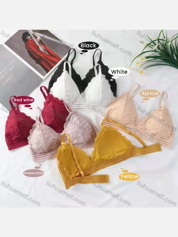 Wholesale Women's Petal Trim Spaghetti Strap Adjustable Back Buckle Lace Lingerie Bra