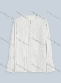 Wholesale Women's Casual Plain Lace Appliques Long Sleeve Button Down Shirt, LIUHUA CLOTHING WHOLESALE