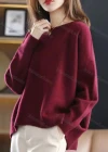 Wholesale Women's Plain Loose Fit Bateau Neck Pullover Knit Top - Liuhuamall