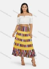 Wholesale Women's Fashion Elastic Waist Striped Pleated Maxi Skirt - Liuhuamall