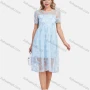 Wholesale Women's Casual Embroidery Mesh Ruffle Hem Puff Sleeve Knee Length Dress preview