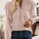 Women's Casual Notched Neck Long Sleeve Ruffle Trim Embroidered Appliques Plain Blouse 4# Clothing Wholesale Market -LIUHUA