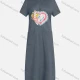 Wholesale Women's Casual Round Neck Graphic Short Sleeve Patch Pockets Midi Dress 576# Dim Gray Clothing Wholesale Market Liuhua