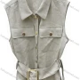 Wholesale Women's Fashion Hardware Belt Sleeveless Vest - Light Beige Utility Waistcoat with Pointed Collar, Gold Buttons & Square preview